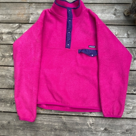 Vintage 90s Patagonia Snap Fleece Sweater Large Pink - Picture 15 of 15